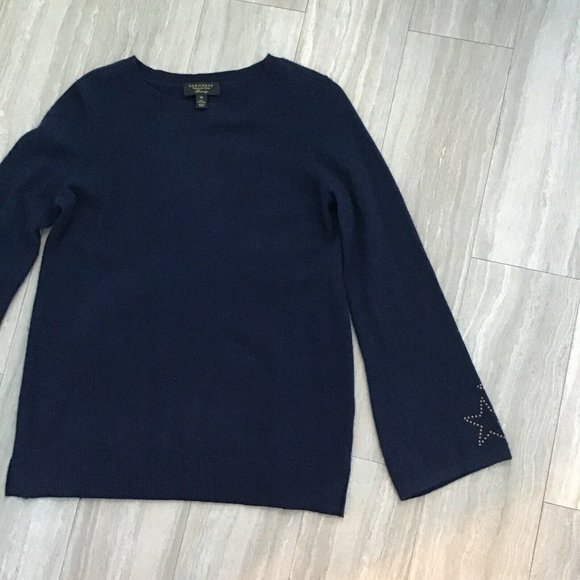 Charter Club Luxury 100% Cashmere Navy Blue Sweater Size XS Star Bell Sl… - Picture 4 of 7